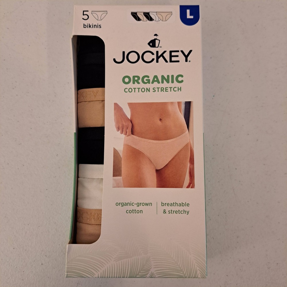 Jockey Womens Large Beige NWT Organic Cotton 5pk Bikini 1755-196